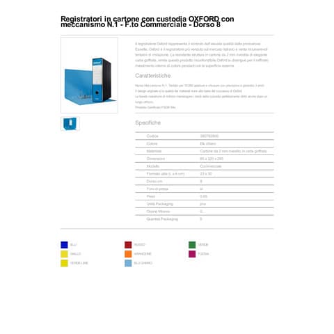 Registratore con custodia Esselte G83 Oxford commerciale 29,5x32 cm - dorso 8 cm azzurro - 390783800